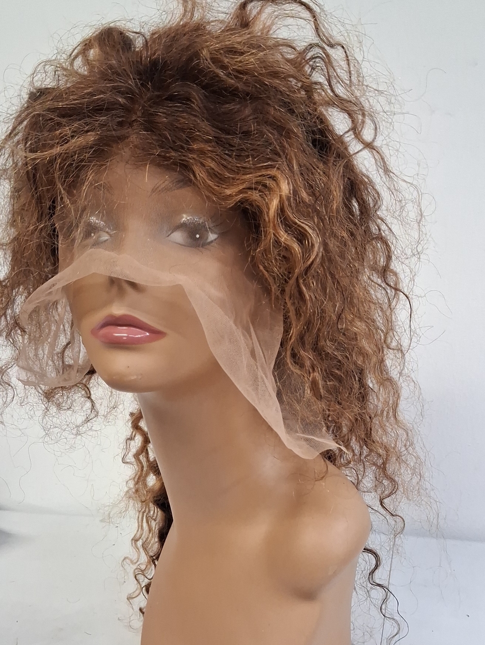 Lace Front Curly Wig Brown With Highlights